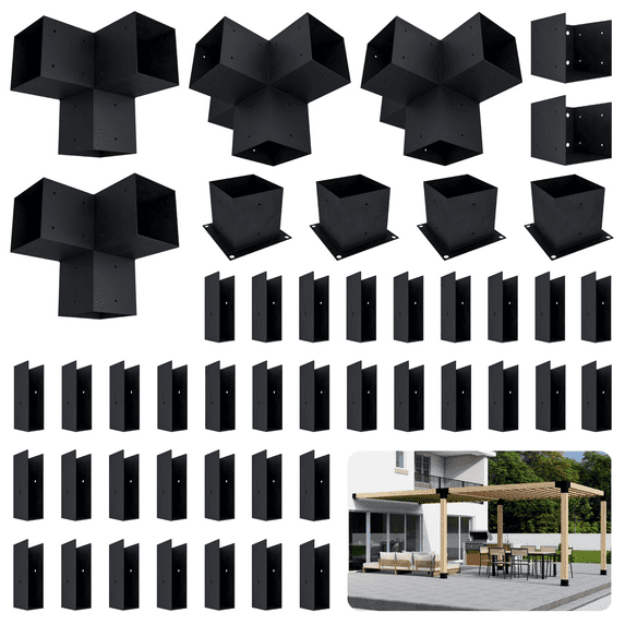 Attached Pergola Kit for Up to 12x18 DIY Pergola with Roof - Build Your Own Pergola Kit w/ Steel 6 x 6 Pergola Brackets (Wood Not Included)