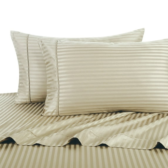 Attached Waterbed Sheets 100% Cotton 300 Thread Count Damask Striped- King - Linen