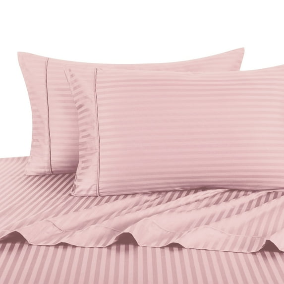 Attached Waterbed Sheets 100% Cotton 300 Thread Count Damask Striped- Super Single - Blush