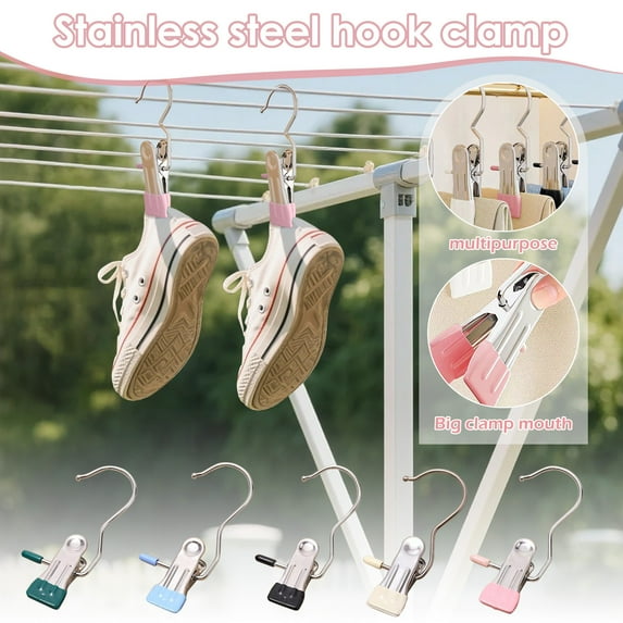 Attachment Hook, Space-Saving Clothes Hook Organiz Stainless Steel Clothespins With Hook Laundry Organizer Portable Hanging Clip Wardrobe Rack Efficie