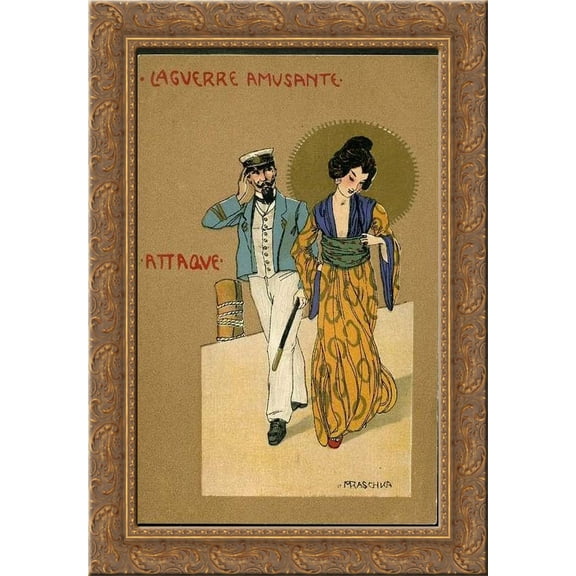 Attack 24x18 Gold Ornate Wood Framed Canvas Art by Raphael Kirchner