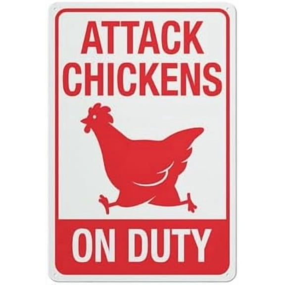 Attack Chickens On Duty Sign 12X8 Inch Aluminum Uv Ink Printed For House And Business For Home Wall Art Decor Metal Tin Sign