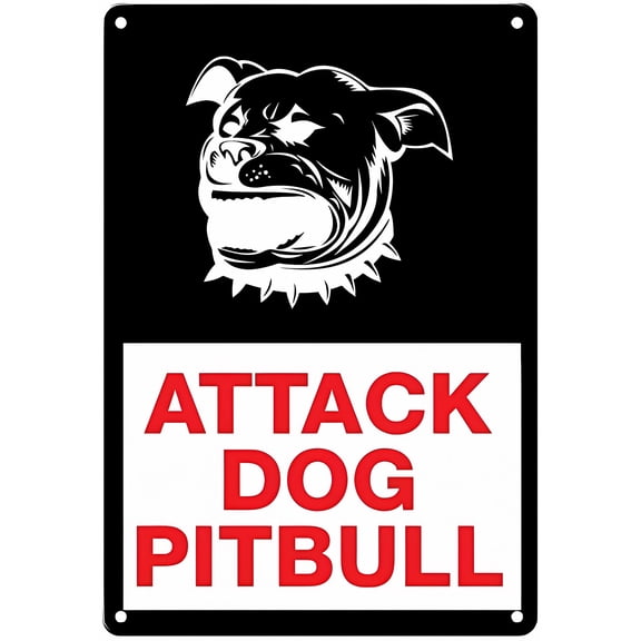 Attack Dog Pitbull Decor Sign - 8"x12" Aluminum Tin Sign, Home Kitchen Wall Decor, Outdoor Security Signage