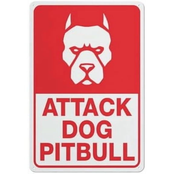 Attack Dog Pitbull Sign 12X8 Inch Tin Sign Great For Garden And Yard Wall Decor