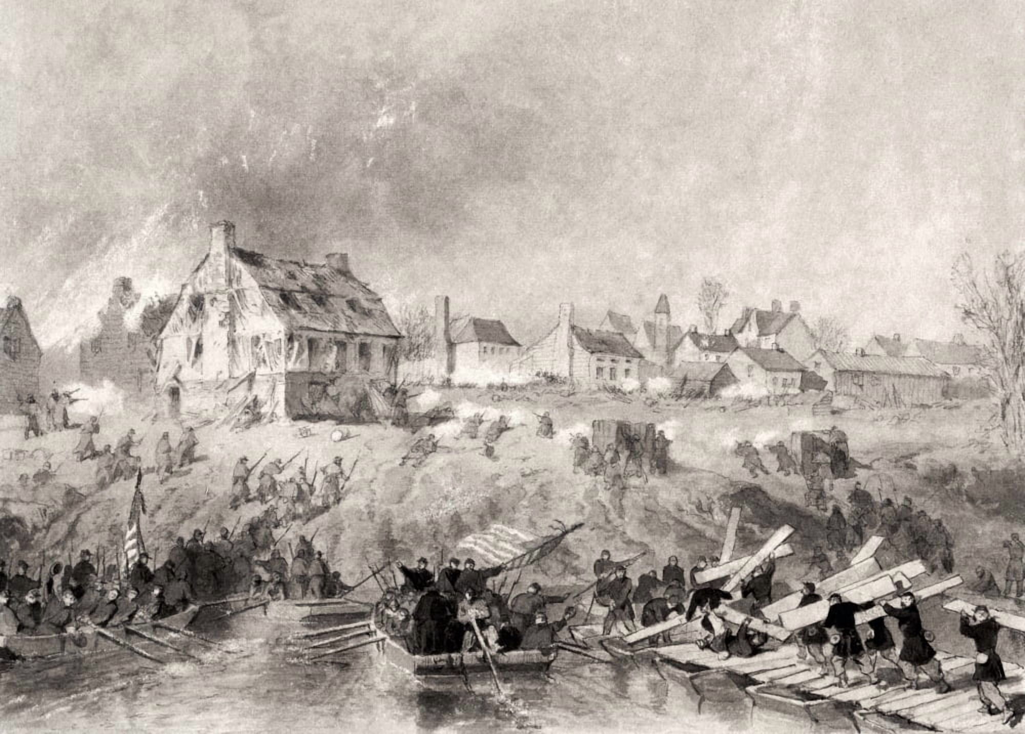 Attack On Fredericksburg Virginia After Alonso Chappel Published In National History Of The War For The Union 1860S Canvas Art - Ken Welsh Design Pics (34 x 24)