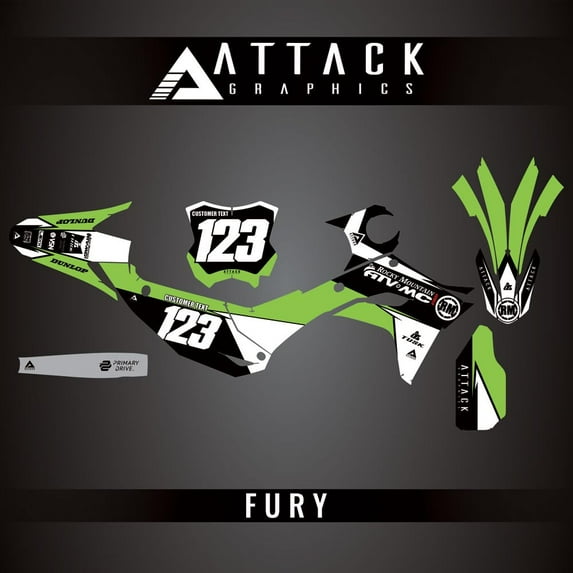 Attack Graphics Custom Fury Complete Bike Graphics Kit for Kawasaki KX250 X 2025