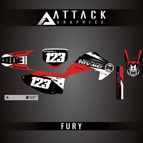 Attack Graphics Custom Fury Complete Bike Graphics Kit for Honda CR125R 2004
