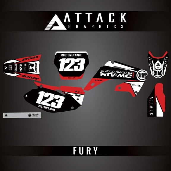 Attack Graphics Custom Fury Complete Bike Graphics Kit for Honda CR250R 2005