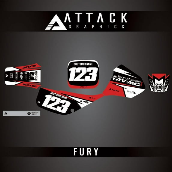 Attack Graphics Custom Fury Complete Bike Graphics Kit for Honda XR80R 1996