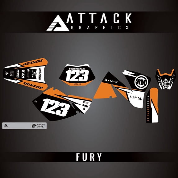 Attack Graphics Custom Fury Complete Bike Graphics Kit for KTM 200 EXC 2002