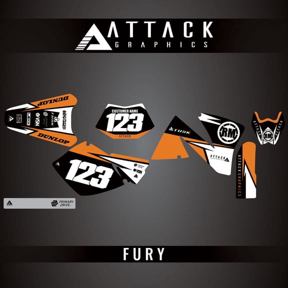 Attack Graphics Custom Fury Complete Bike Graphics Kit for KTM 400 EXC 4 Stroke 2001