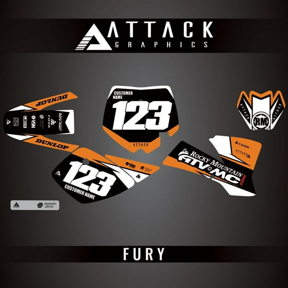 Attack Graphics Custom Fury Complete Bike Graphics Kit for KTM 50 SX Pro Junior LC 2004