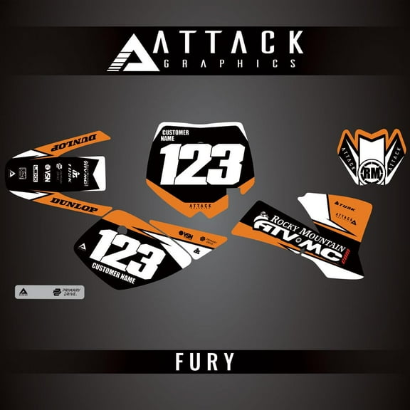 Attack Graphics Custom Fury Complete Bike Graphics Kit for KTM 50 SX Pro Senior LC 2002