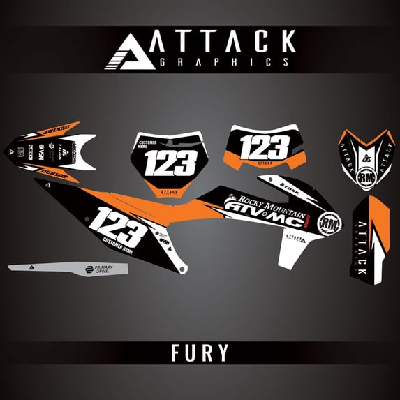 Attack Graphics Custom Fury Complete Bike Graphics Kit for KTM 500 EXC-F 2023