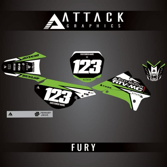 Attack Graphics Custom Fury Complete Bike Graphics Kit for Kawasaki KLX125 2004