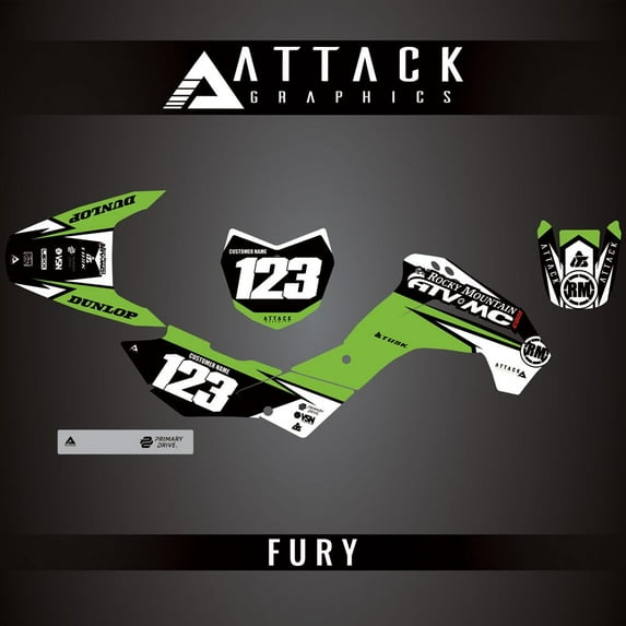 Attack Graphics Custom Fury Complete Bike Graphics Kit for Kawasaki KLX140 2009