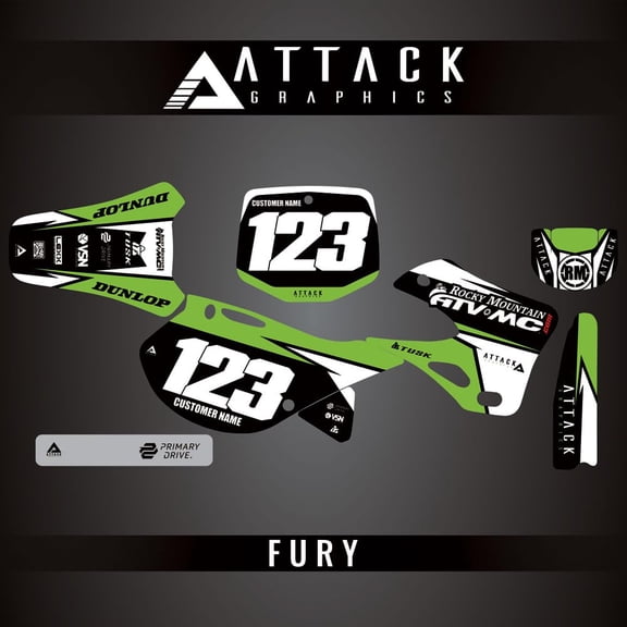 Attack Graphics Custom Fury Complete Bike Graphics Kit for Kawasaki KX250 2001