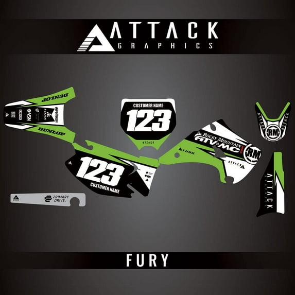 Attack Graphics Custom Fury Complete Bike Graphics Kit for Kawasaki KX250 2005