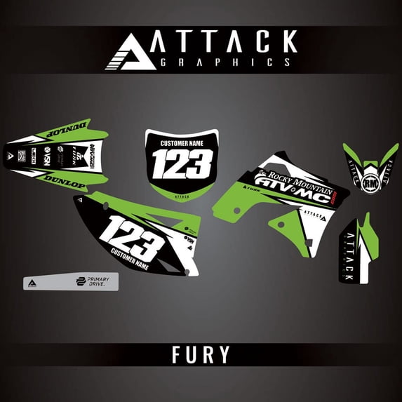 Attack Graphics Custom Fury Complete Bike Graphics Kit for Kawasaki KX250F 2010