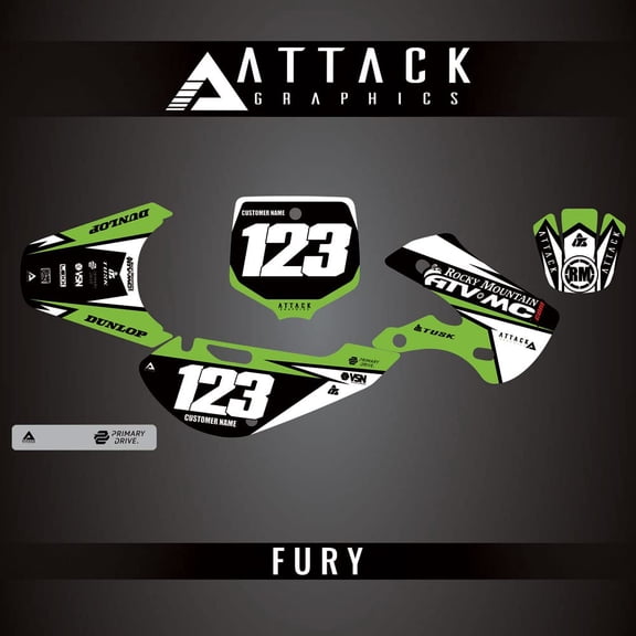 Attack Graphics Custom Fury Complete Bike Graphics Kit for Kawasaki KX65 2018