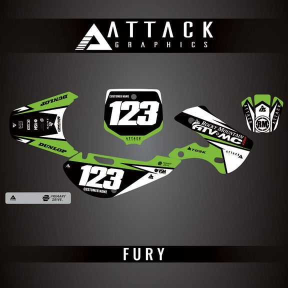 Attack Graphics Custom Fury Complete Bike Graphics Kit for Kawasaki KX65 2022