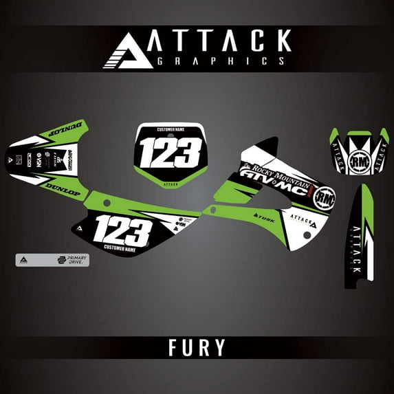 Attack Graphics Custom Fury Complete Bike Graphics Kit for Kawasaki KX85 2011