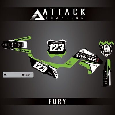 Attack Graphics Custom Fury Complete Bike Restyle Graphics Kit Compatible with Polisport MX Restyling Kit for Kawasaki KX125 2003