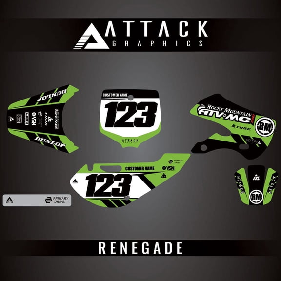 Attack Graphics Custom Renegade Complete Bike Graphics Kit for Kawasaki KLX110 2008