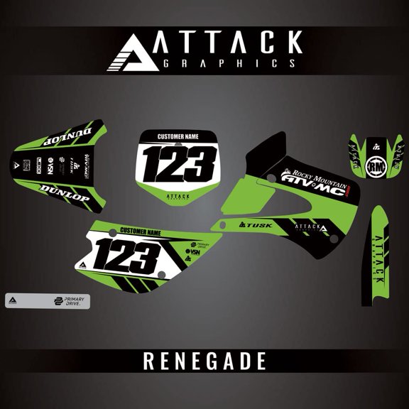Attack Graphics Custom Renegade Complete Bike Graphics Kit for Kawasaki KX100 2000