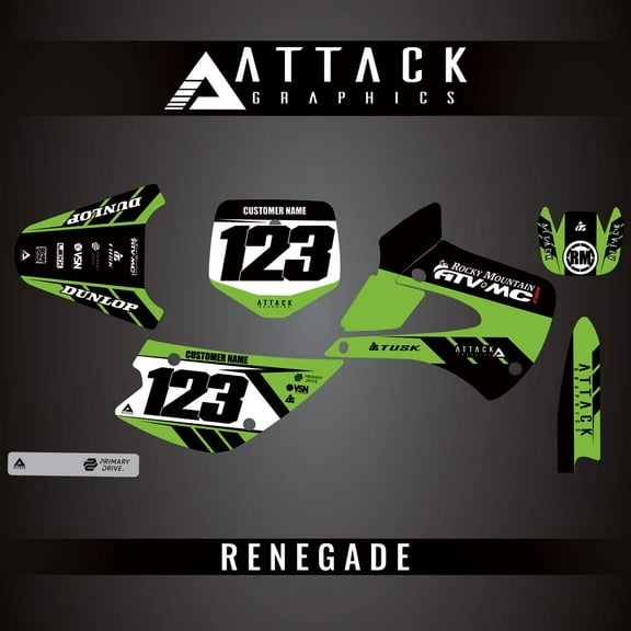 Attack Graphics Custom Renegade Complete Bike Graphics Kit for Kawasaki KX100 2006