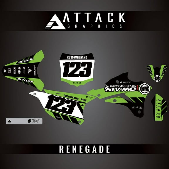 Attack Graphics Custom Renegade Complete Bike Graphics Kit for Kawasaki KX100 2021