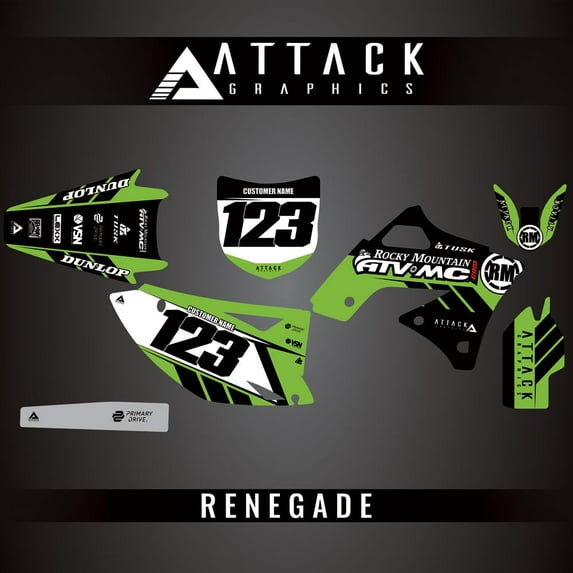 Attack Graphics Custom Renegade Complete Bike Graphics Kit for Kawasaki KX250F 2009