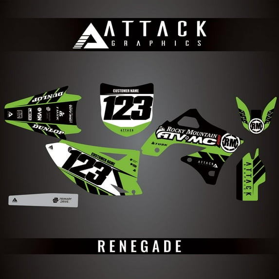 Attack Graphics Custom Renegade Complete Bike Graphics Kit for Kawasaki KX450F 2009