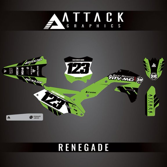 Attack Graphics Custom Renegade Complete Bike Graphics Kit for Kawasaki KX450F 2017
