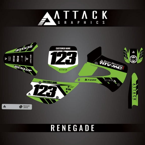 Attack Graphics Custom Renegade Complete Bike Graphics Kit for Kawasaki KX85 2004