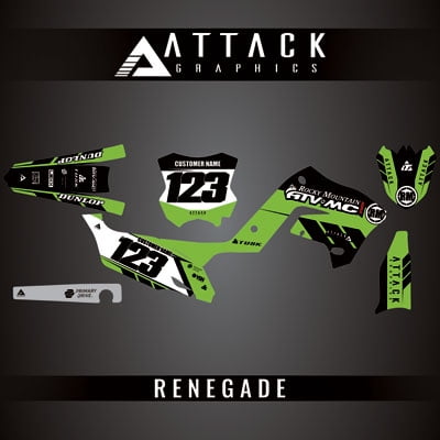 Attack Graphics Custom Renegade Complete Bike Restyle Graphics Kit Compatible with Polisport MX Restyling Kit for Kawasaki KX250 2004
