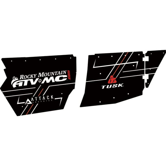 Attack Graphics Custom Tusk Barrier Door Graphics Rocky Mountain- Red/Black for Polaris RZR XP 4 Turbo Fox Edition 2018