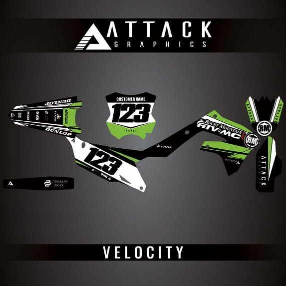 Attack Graphics Custom Velocity Complete Bike Graphics Kit for Kawasaki KX250 2021