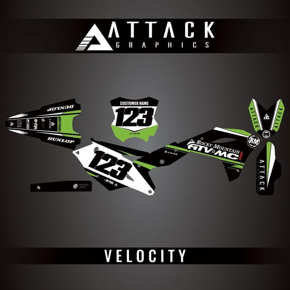 Attack Graphics Custom Velocity Complete Bike Graphics Kit for Kawasaki KX250F 2018