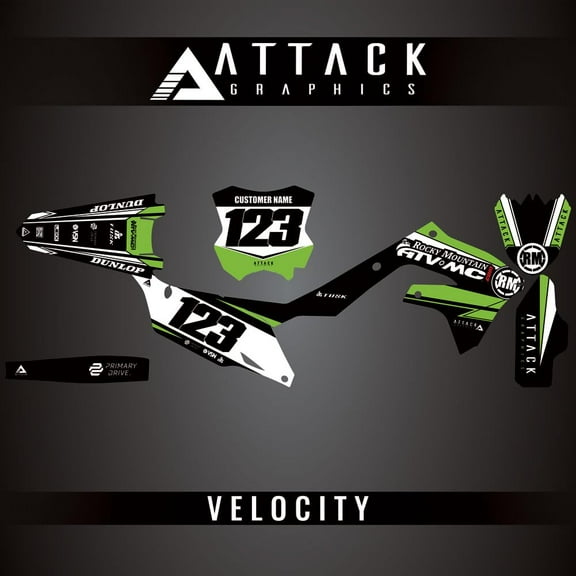 Attack Graphics Custom Velocity Complete Bike Graphics Kit for Kawasaki KX450 2019