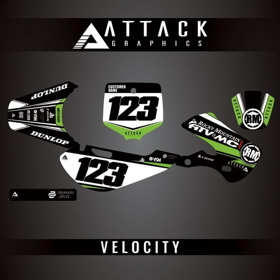 Attack Graphics Custom Velocity Complete Bike Graphics Kit for Kawasaki KX65 2003