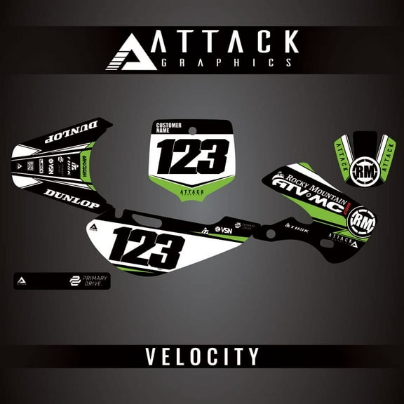 Attack Graphics Custom Velocity Complete Bike Graphics Kit for Kawasaki KX65 2008