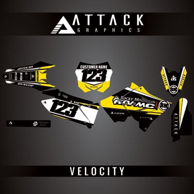Attack Graphics Custom Velocity Complete Bike Restyle Graphics Kit Compatible with Polisport MX Restyling Kit for Suzuki RM125 2002