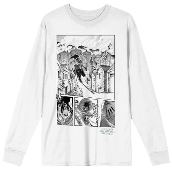 Attack On Titan Action Sketch Of A Titan Eating A Human Men's White Long Sleeve Tee-Small