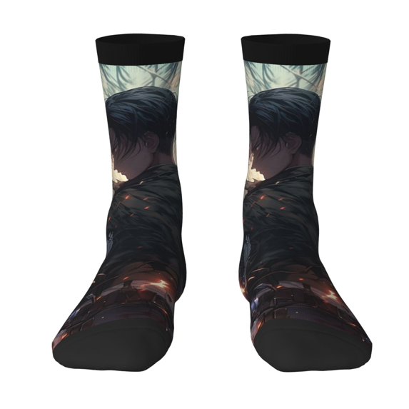 Attack On Titan Adult Socks Casual Tube Socks Durable Comfort Calf Socks Soft Elastic Crew Socks 2 Black-1