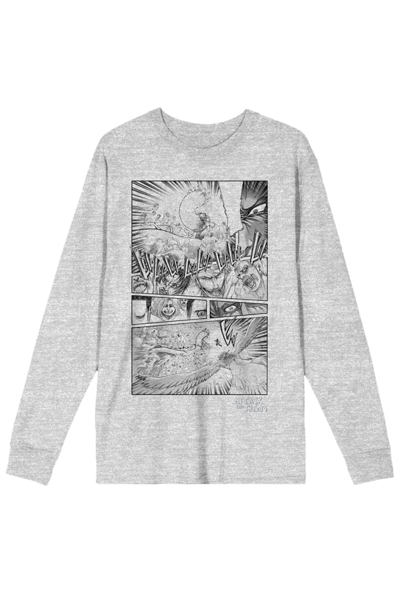 Attack On Titan Art Drawing 9 Titans War with Raven Adult Heather Gray Long Sleeve Tee-Large