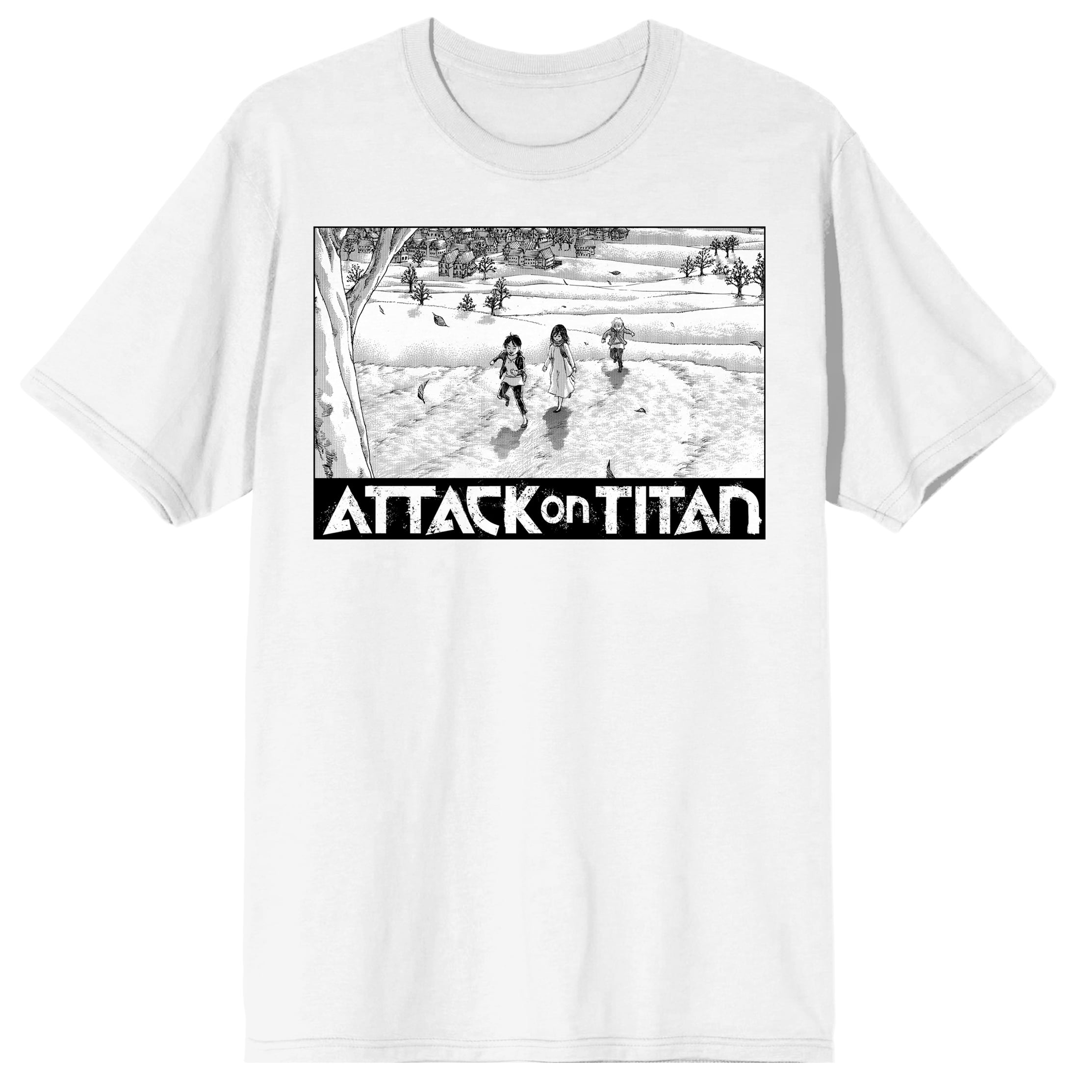 Attack On Titan Characters Running To Tree Crew Neck Short Sleeve Adult ...