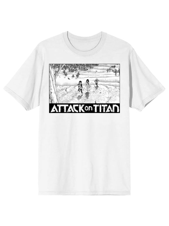 Attack On Titan Characters Running To Tree Crew Neck Short Sleeve Adult White T-shirt-XL