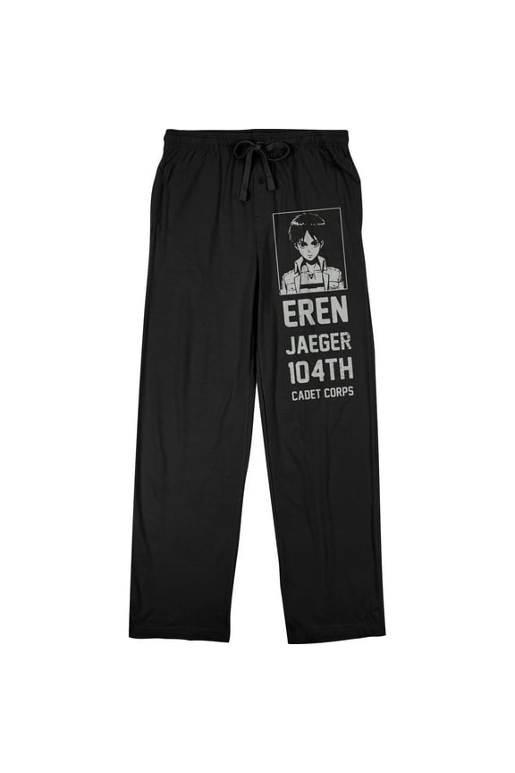 Attack On Titan Eren Jaeger Men's Black Sleep Pajama Pants-Medium