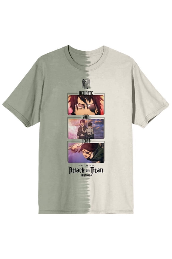 Attack On Titan Final Season Dedicate Your Heart Crew Neck Short Sleeve Green & White Split Adult T-shirt-XXL